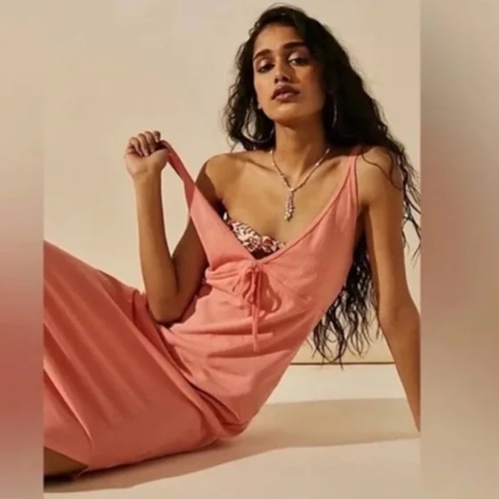 Free People Beach Tie Front Essential Tank Midi Dress Orange